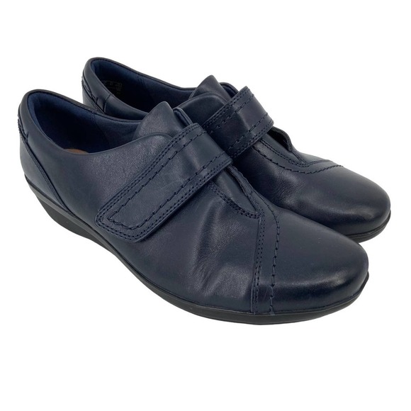 Clarks Collection Leather Slip On Shoes Comfort Cushion Monk Strap Navy Size 6.5 - Picture 1 of 10